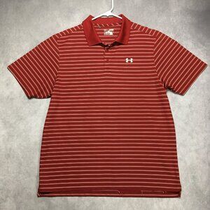 Under Armour Mens Golf Polo Shirt size XL Red Striped Short‎ Sleeve Collared